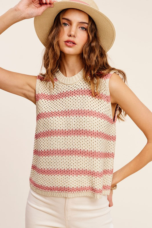 Chunky Stripe Sleeveless Sweater Top -online exclusive