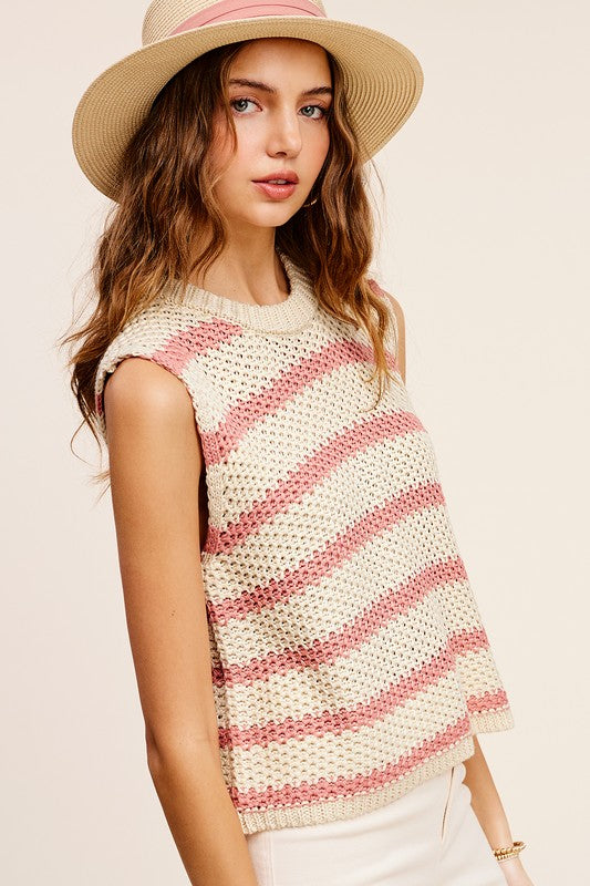 Chunky Stripe Sleeveless Sweater Top -online exclusive
