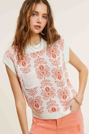 Flower Pattern Sleeveless Sweater Top - online exclusive