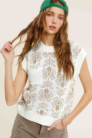 Flower Pattern Sleeveless Sweater Top - online exclusive