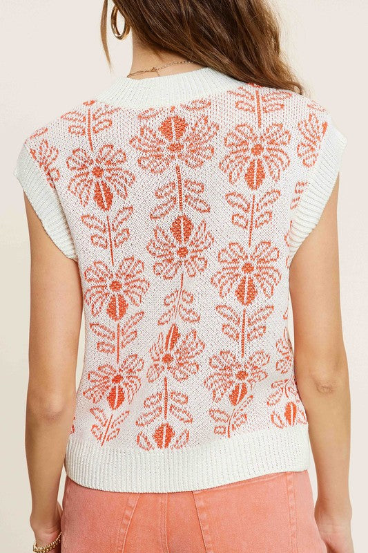 Flower Pattern Sleeveless Sweater Top - online exclusive