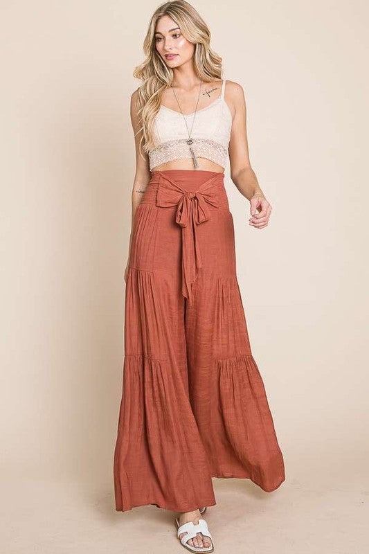 Tie front ruched waist back pants - Plus Size - Online exclusive