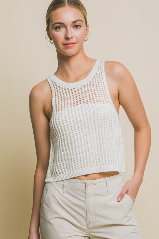 Sleeveless Open Knit Crop Top - Online Exclusive