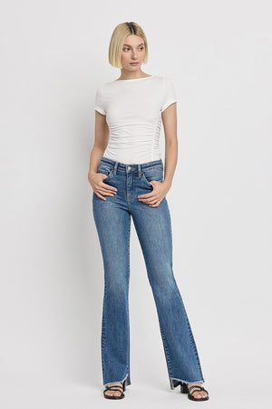 High Rise Slant Hem Flare Jeans