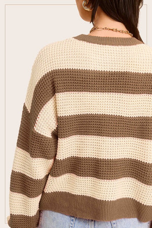 Striped Round Neck Loose Fit Sweater - Online Exclusive