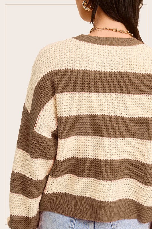 Striped Round Neck Loose Fit Sweater - Online Exclusive