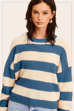 Striped Round Neck Loose Fit Sweater - Online Exclusive