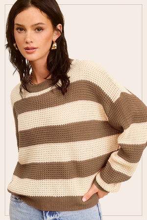 Striped Round Neck Loose Fit Sweater - Online Exclusive