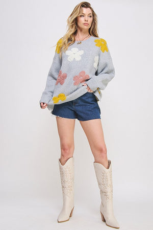 OVERSIZED LONG SLEEVE FLORAL GRAPHIC KNIT SWEATER - online Exclusive