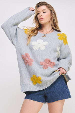 OVERSIZED LONG SLEEVE FLORAL GRAPHIC KNIT SWEATER - online Exclusive