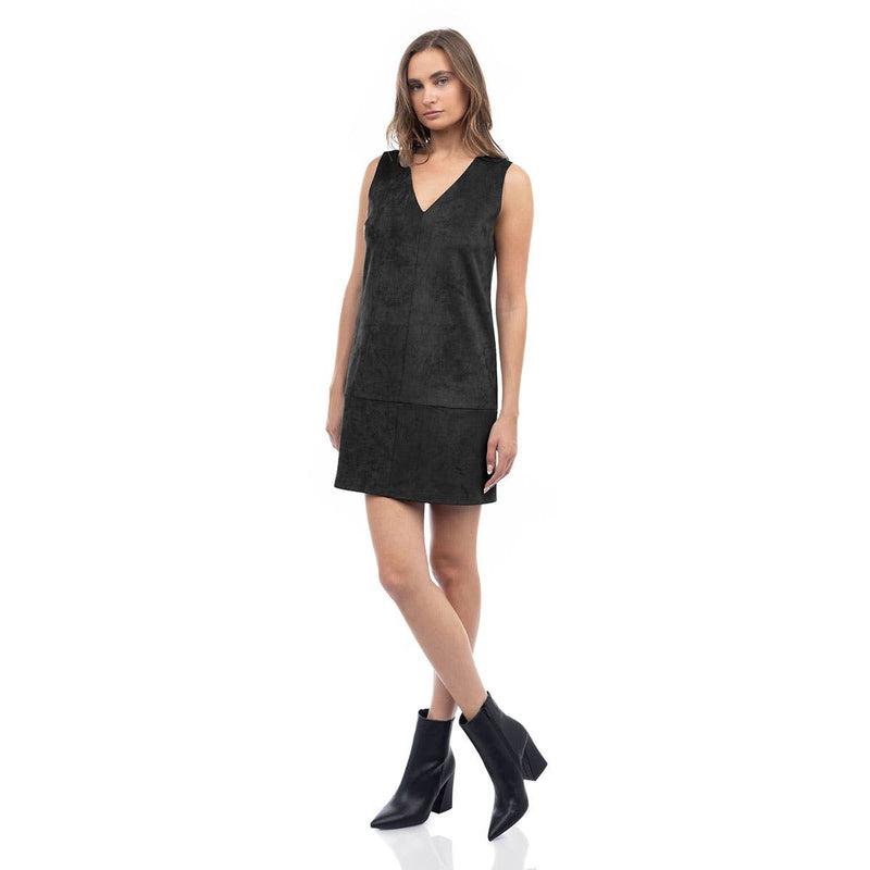 Sleeveless Mini Faux Suede Dress: Black