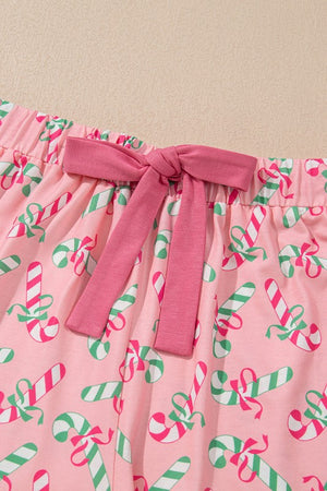 Christmas Candy Cane Print Knotted Pajama Set  - Online Exclusive