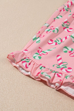 Christmas Candy Cane Print Knotted Pajama Set  - Online Exclusive