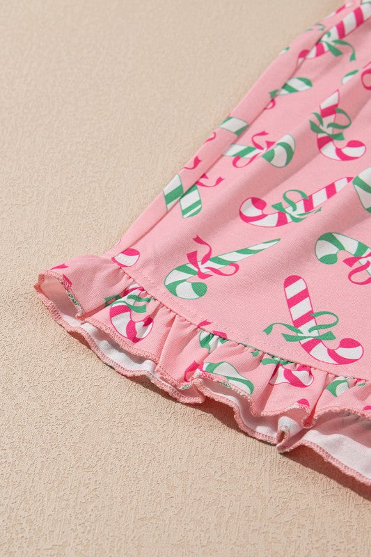 Christmas Candy Cane Print Knotted Pajama Set  - Online Exclusive