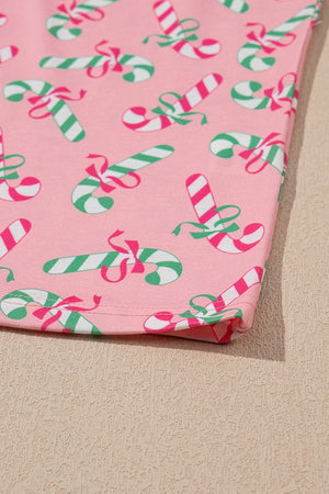 Christmas Candy Cane Print Knotted Pajama Set  - Online Exclusive