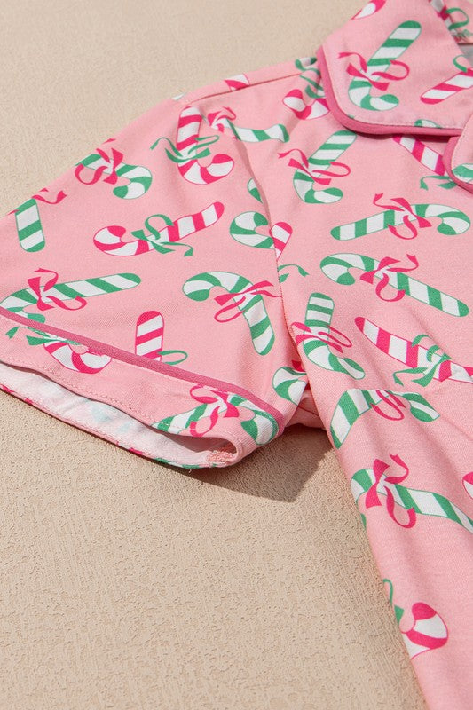 Christmas Candy Cane Print Knotted Pajama Set  - Online Exclusive