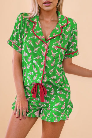 Christmas Candy Cane Print Knotted Pajama Set  - Online Exclusive