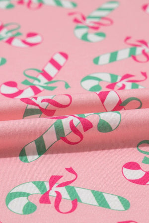 Christmas Candy Cane Print Knotted Pajama Set  - Online Exclusive