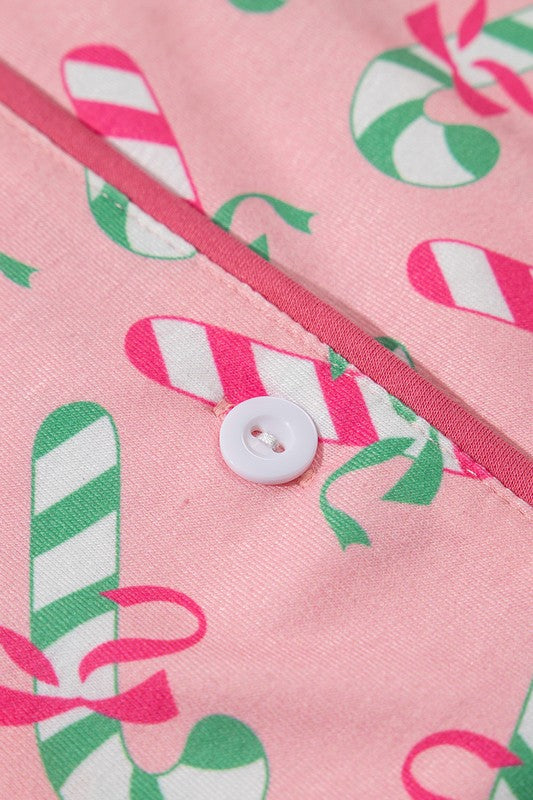 Christmas Candy Cane Print Knotted Pajama Set  - Online Exclusive