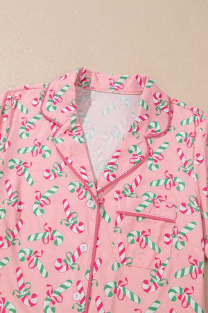 Christmas Candy Cane Print Knotted Pajama Set  - Online Exclusive