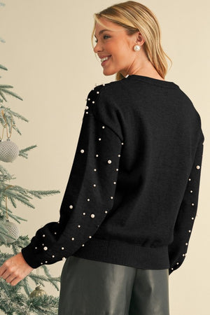 Pearl Drop Shoulder Round Neck Sweater  - Online Exclusive