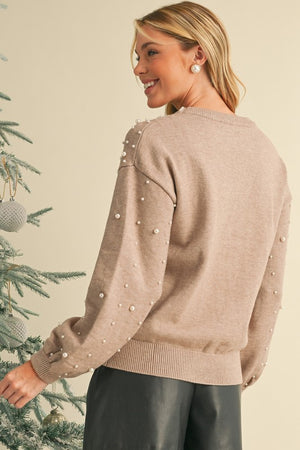 Pearl Drop Shoulder Round Neck Sweater  - Online Exclusive