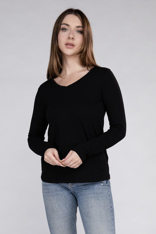 Cotton V-Neck Long Sleeve T-Shirt - Online Exclusive