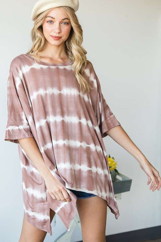 STRIPED TIE DYE ROUND NECK TUNIC - Online exclusive