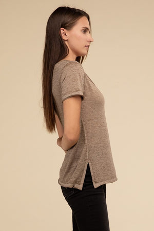 Washed Melange Burnout Scoop V-Neck Top - Online Exclusive