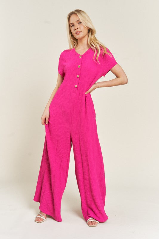 TEXTURED SHORT SLEEVE JUMPSUIT - Plus Size - Online exclusive