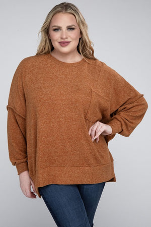 Plus Size Brushed Melange Drop Shoulder Sweater - online exclusive