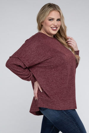 Plus Size Brushed Melange Drop Shoulder Sweater - online exclusive