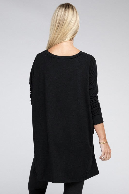 Dolman Long Sleeve V-Neck Side Slit Hi-Low Hem Top - Online Exclusive