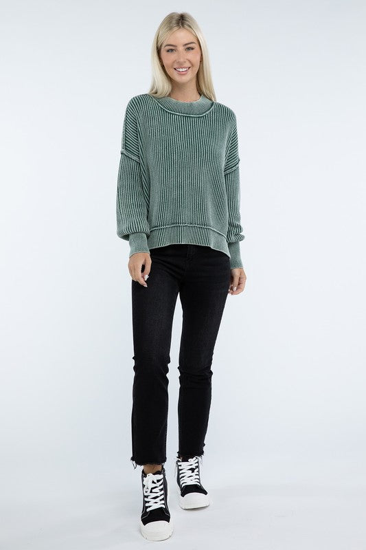 Washed Side Slit Oversized Cropped Sweater - online exclusive