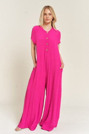 TEXTURED SHORT SLEEVE JUMPSUIT - Plus Size - Online exclusive