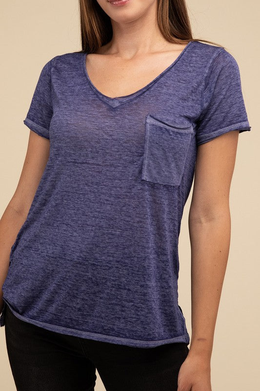 Washed Melange Burnout Scoop V-Neck Top - Online Exclusive