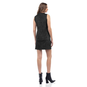 Sleeveless Mini Faux Suede Dress: Black