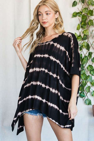 STRIPED TIE DYE ROUND NECK TUNIC - Online exclusive