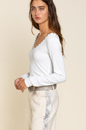 Studded Ribbed V-Neck Top - Online Exclusive