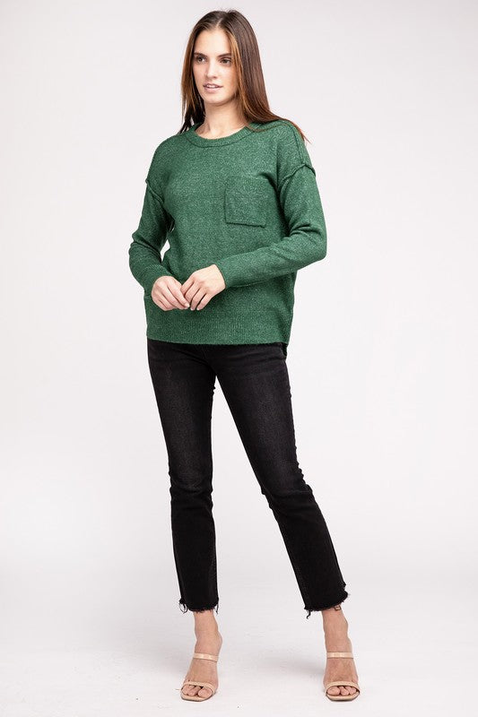 Melange Hi-Low Hem Round Neck Sweater - online exclusive