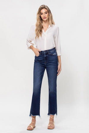 High Rise Distressed Hem Kick Flare Jeans - online exclusive