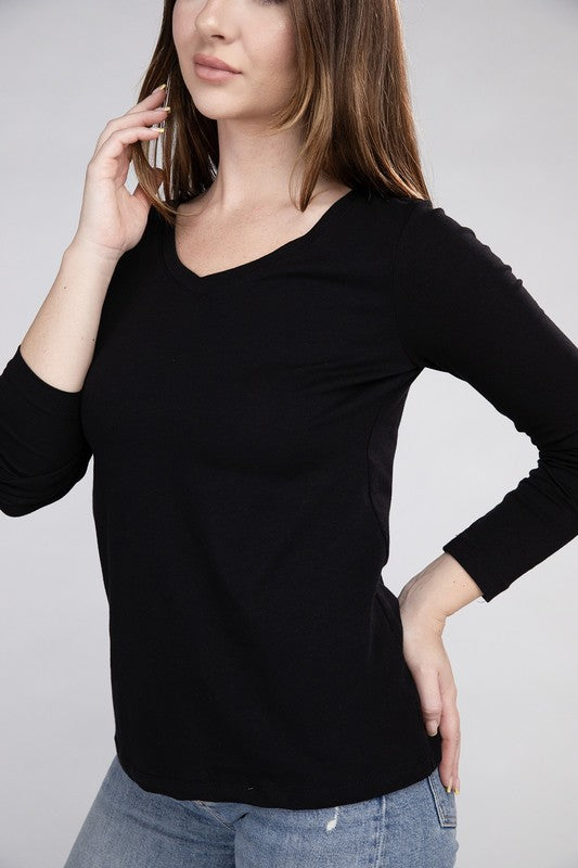 Cotton V-Neck Long Sleeve T-Shirt - Online Exclusive