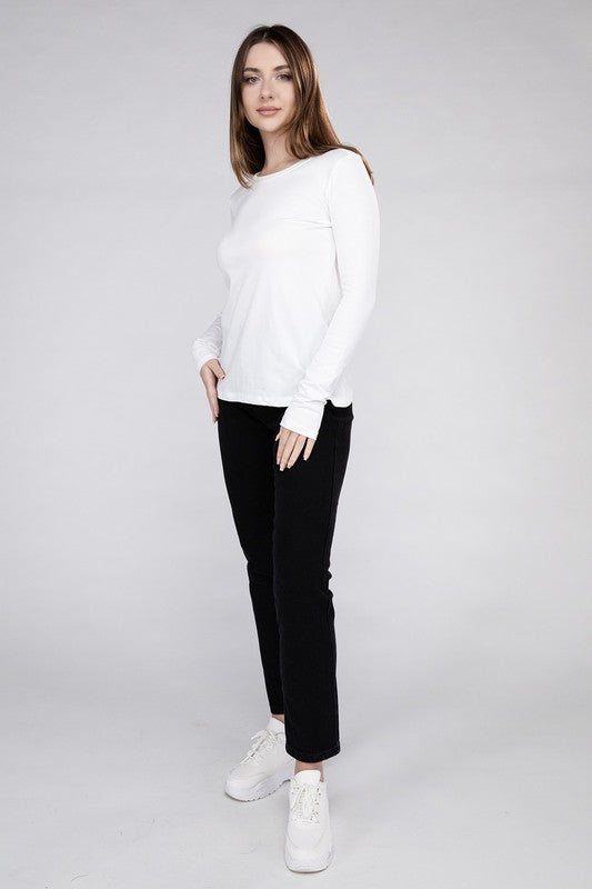 Cotton Crew Neck Long Sleeve T-Shirt - online exclusive