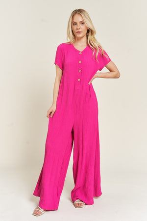 TEXTURED SHORT SLEEVE JUMPSUIT - Plus Size - Online exclusive