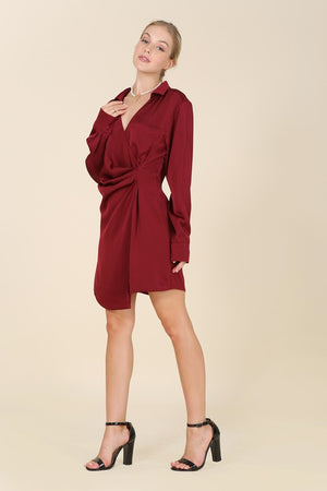 Satin collared wrap mini dress - online exclusive