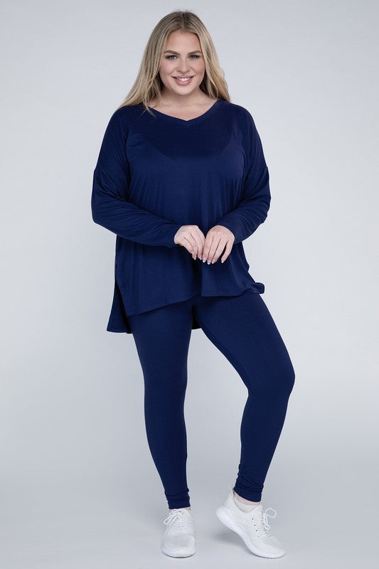 Plus Size Brushed DTY Microfiber Loungewear Set - online exclusive