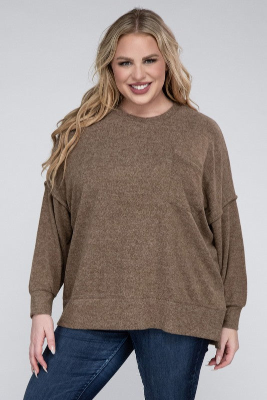 Plus Size Brushed Melange Drop Shoulder Sweater - online exclusive