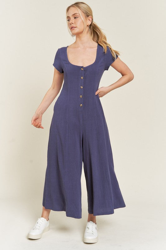 LINEN BUTTON DOWN JUMPSUIT  - Online Exclusive