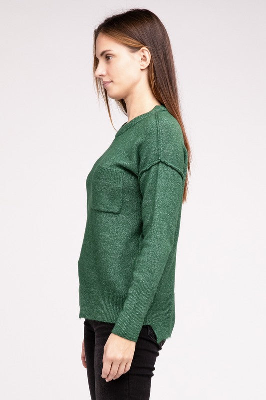 Melange Hi-Low Hem Round Neck Sweater - online exclusive