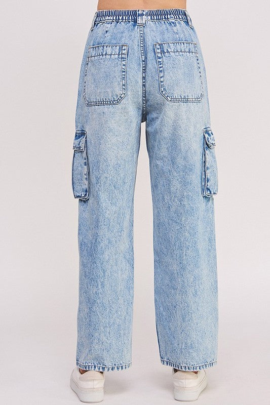 HIGH WAIST BAGGY DENIM CARGO ANKLE LENGTH TROUSERS - Plus Size - Online Exclusive